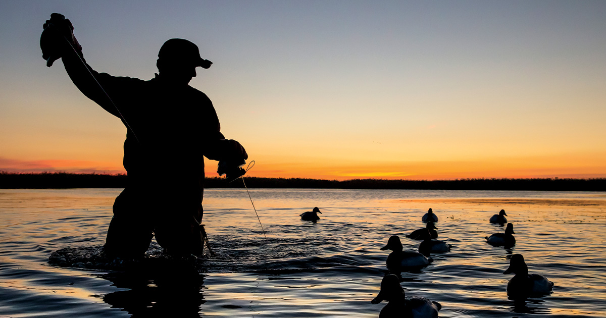 Hunter putting out duck decoys. Photo by DougSteinke.com